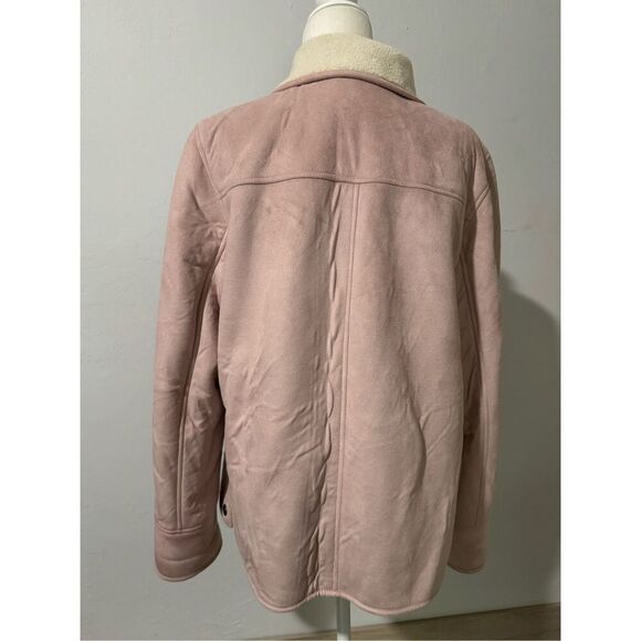Talbots pink Faux suede vintage Sherpa lined snap button front jacket L - Picture 7 of 8